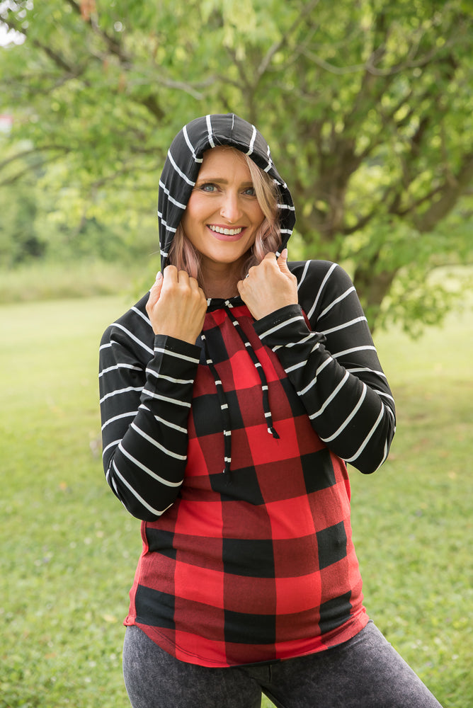 Fabulous in Red Plaid Hoodie-YFW-Timber Brooke Boutique, Online Women's Fashion Boutique in Amarillo, Texas