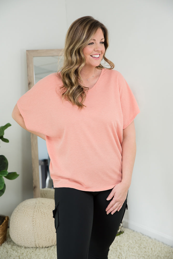 State of Mind Top in Apricot-Andre by Unit-Timber Brooke Boutique, Online Women's Fashion Boutique in Amarillo, Texas