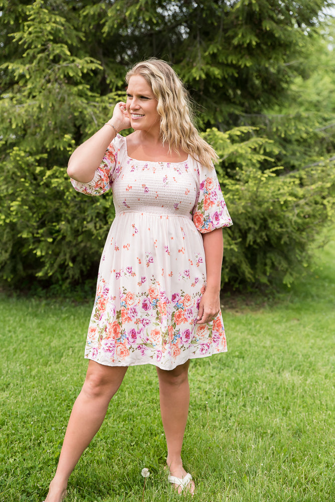 Elegant and Sweet Floral Dress-White Birch-Timber Brooke Boutique, Online Women's Fashion Boutique in Amarillo, Texas