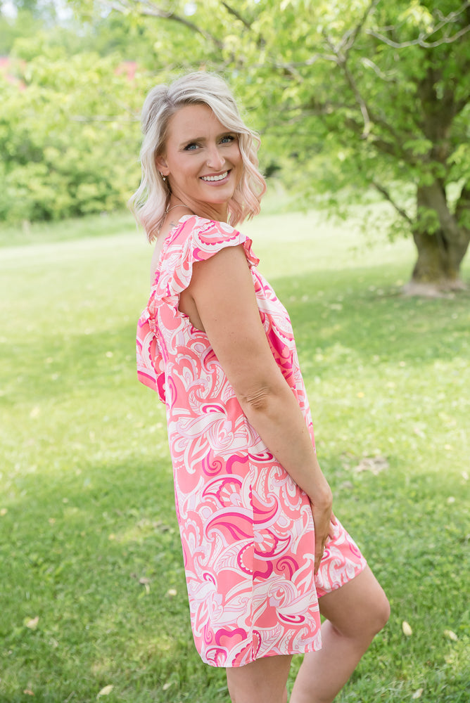 Coral Splash Dress-Andre by Unit-Timber Brooke Boutique, Online Women's Fashion Boutique in Amarillo, Texas