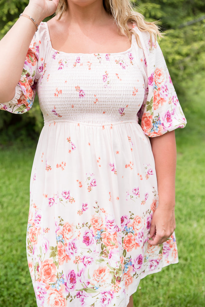 Elegant and Sweet Floral Dress-White Birch-Timber Brooke Boutique, Online Women's Fashion Boutique in Amarillo, Texas