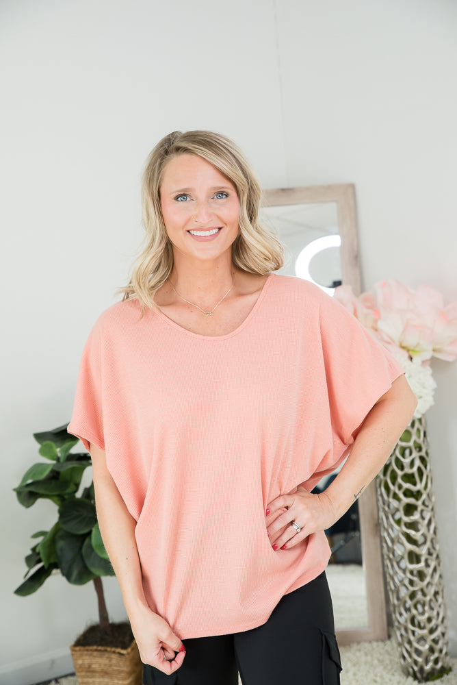 State of Mind Top in Apricot-Andre by Unit-Timber Brooke Boutique, Online Women's Fashion Boutique in Amarillo, Texas