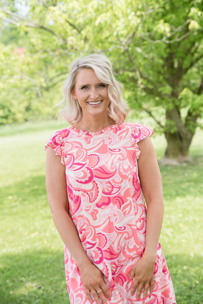 Coral Splash Dress-Andre by Unit-Timber Brooke Boutique, Online Women's Fashion Boutique in Amarillo, Texas