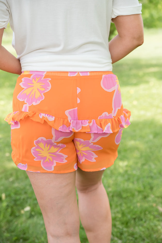 Tangerine Floral Shorts-White Birch-Timber Brooke Boutique, Online Women's Fashion Boutique in Amarillo, Texas