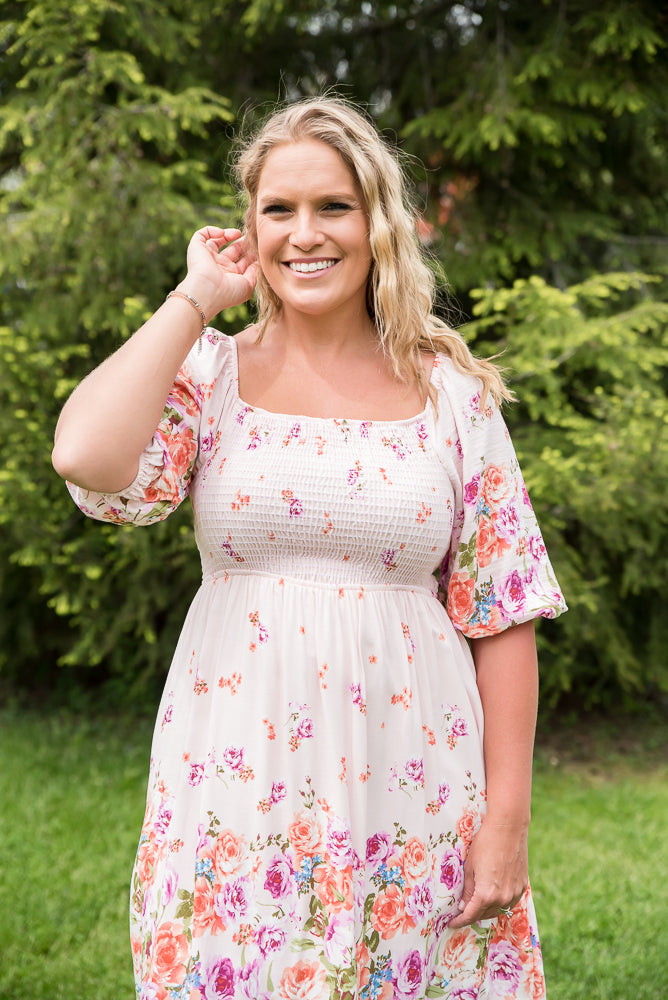 Elegant and Sweet Floral Dress-White Birch-Timber Brooke Boutique, Online Women's Fashion Boutique in Amarillo, Texas