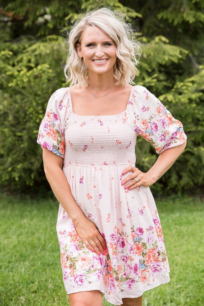 Elegant and Sweet Floral Dress-White Birch-Timber Brooke Boutique, Online Women's Fashion Boutique in Amarillo, Texas