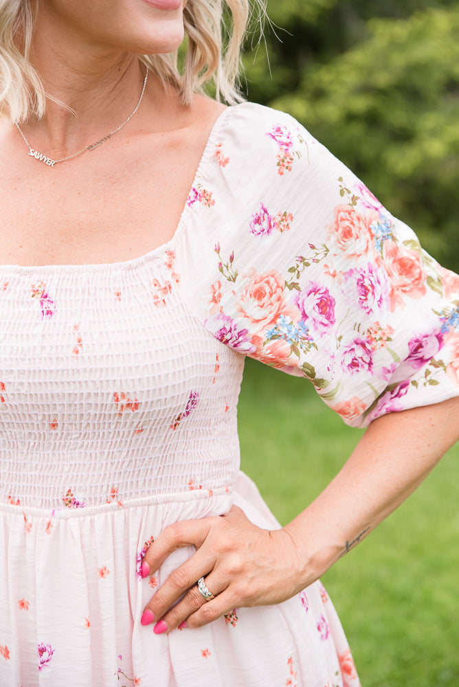 Elegant and Sweet Floral Dress-White Birch-Timber Brooke Boutique, Online Women's Fashion Boutique in Amarillo, Texas