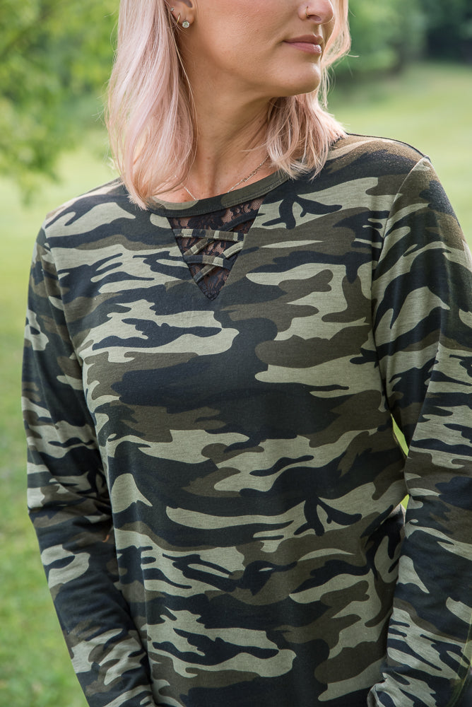 Classy in Camo Lace Top-YFW-Timber Brooke Boutique, Online Women's Fashion Boutique in Amarillo, Texas