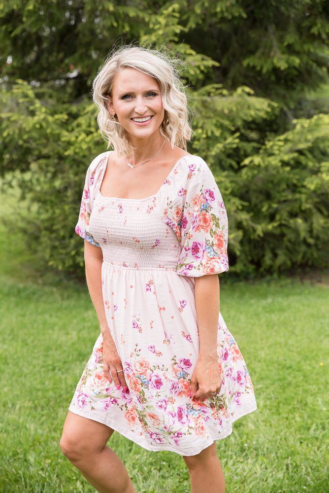 Elegant and Sweet Floral Dress-White Birch-Timber Brooke Boutique, Online Women's Fashion Boutique in Amarillo, Texas