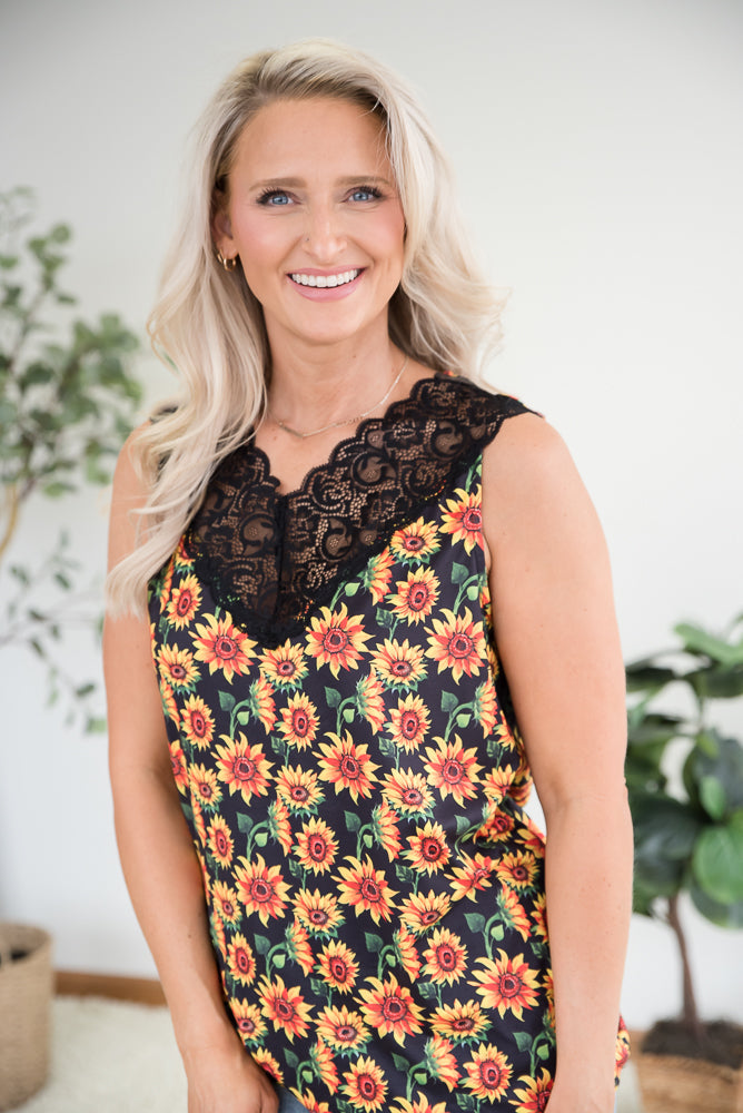 Seeking Sunflowers Lace Tank-YFW-Timber Brooke Boutique, Online Women's Fashion Boutique in Amarillo, Texas