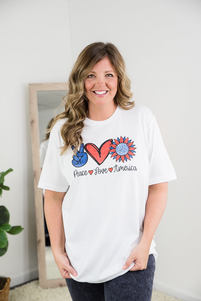 Peace Love America Tee-BT Graphic Tee-Timber Brooke Boutique, Online Women's Fashion Boutique in Amarillo, Texas