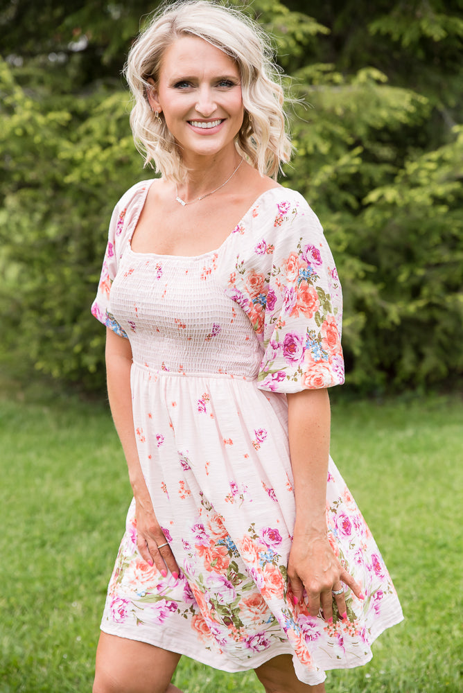 Elegant and Sweet Floral Dress-White Birch-Timber Brooke Boutique, Online Women's Fashion Boutique in Amarillo, Texas