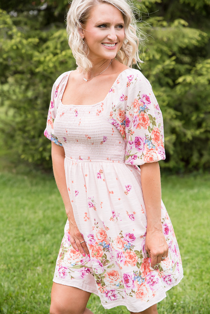 Elegant and Sweet Floral Dress-White Birch-Timber Brooke Boutique, Online Women's Fashion Boutique in Amarillo, Texas