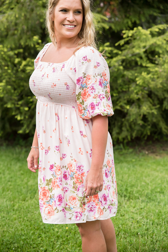 Elegant and Sweet Floral Dress-White Birch-Timber Brooke Boutique, Online Women's Fashion Boutique in Amarillo, Texas