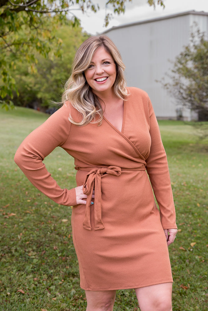 Happy Now Dress in Cognac-White Birch-Timber Brooke Boutique, Online Women's Fashion Boutique in Amarillo, Texas