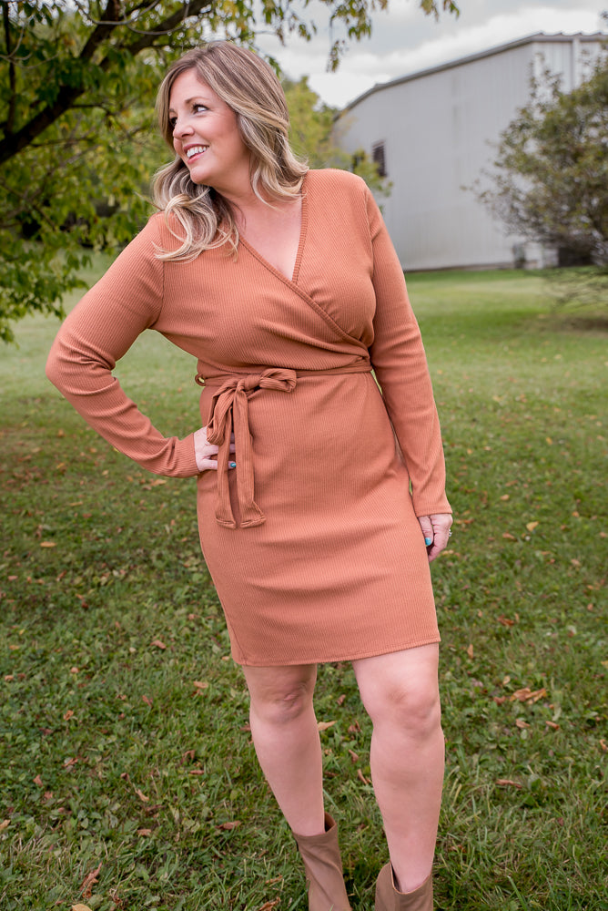 Happy Now Dress in Cognac-White Birch-Timber Brooke Boutique, Online Women's Fashion Boutique in Amarillo, Texas