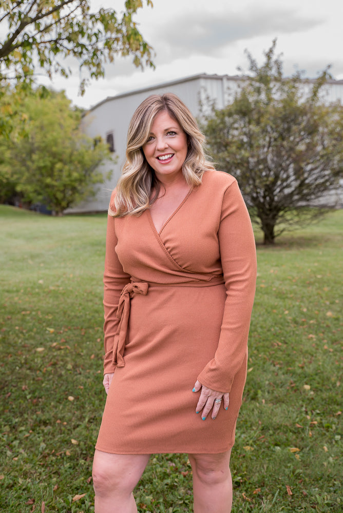 Happy Now Dress in Cognac-White Birch-Timber Brooke Boutique, Online Women's Fashion Boutique in Amarillo, Texas