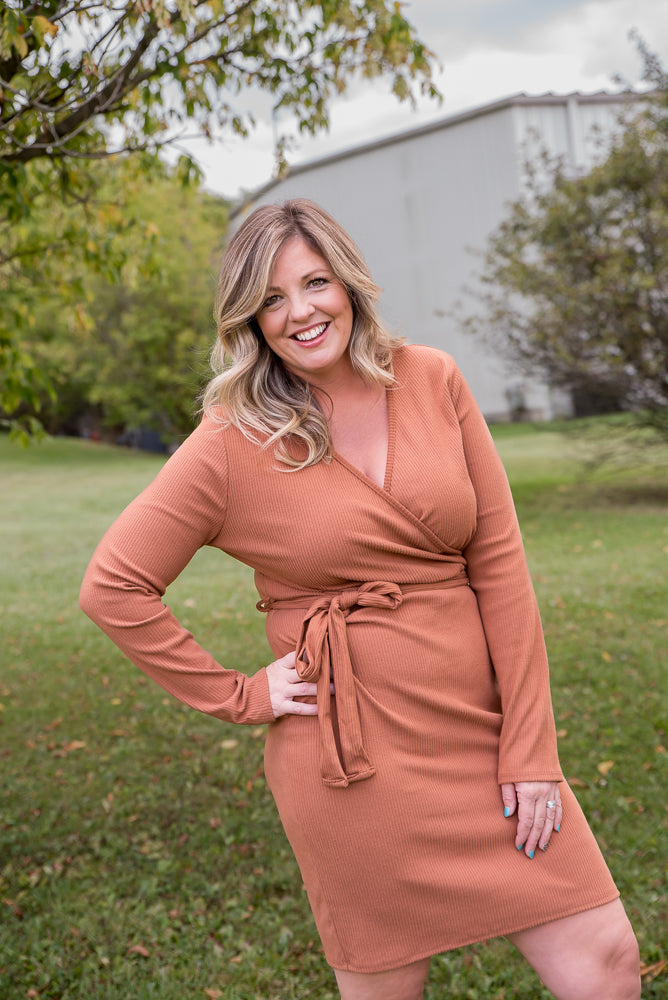 Happy Now Dress in Cognac-White Birch-Timber Brooke Boutique, Online Women's Fashion Boutique in Amarillo, Texas