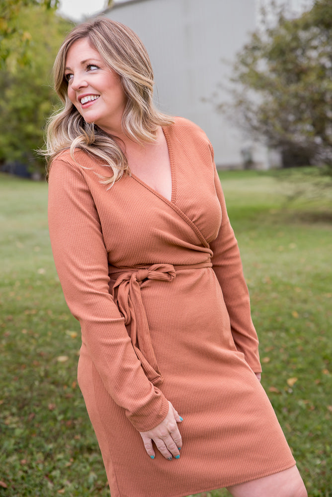 Happy Now Dress in Cognac-White Birch-Timber Brooke Boutique, Online Women's Fashion Boutique in Amarillo, Texas