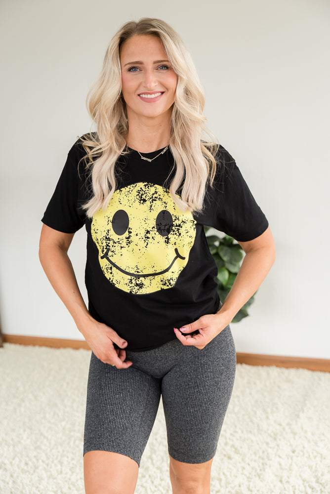 Vintage Smiley Face Graphic Tee-BT Graphic Tee-Timber Brooke Boutique, Online Women's Fashion Boutique in Amarillo, Texas