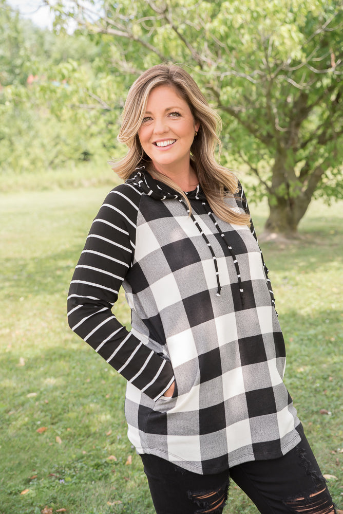 Fabulous in White Plaid Hoodie-YFW-Timber Brooke Boutique, Online Women's Fashion Boutique in Amarillo, Texas