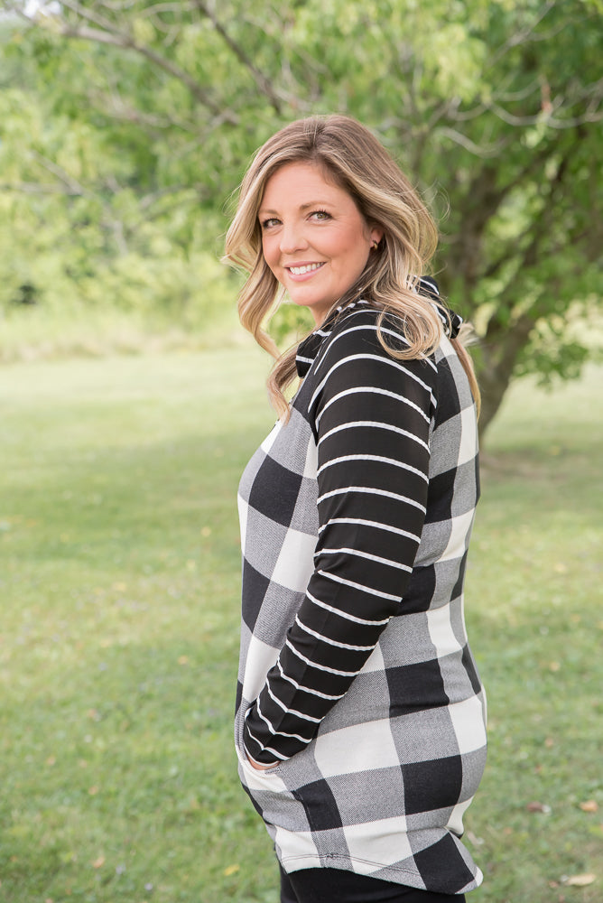 Fabulous in White Plaid Hoodie-YFW-Timber Brooke Boutique, Online Women's Fashion Boutique in Amarillo, Texas