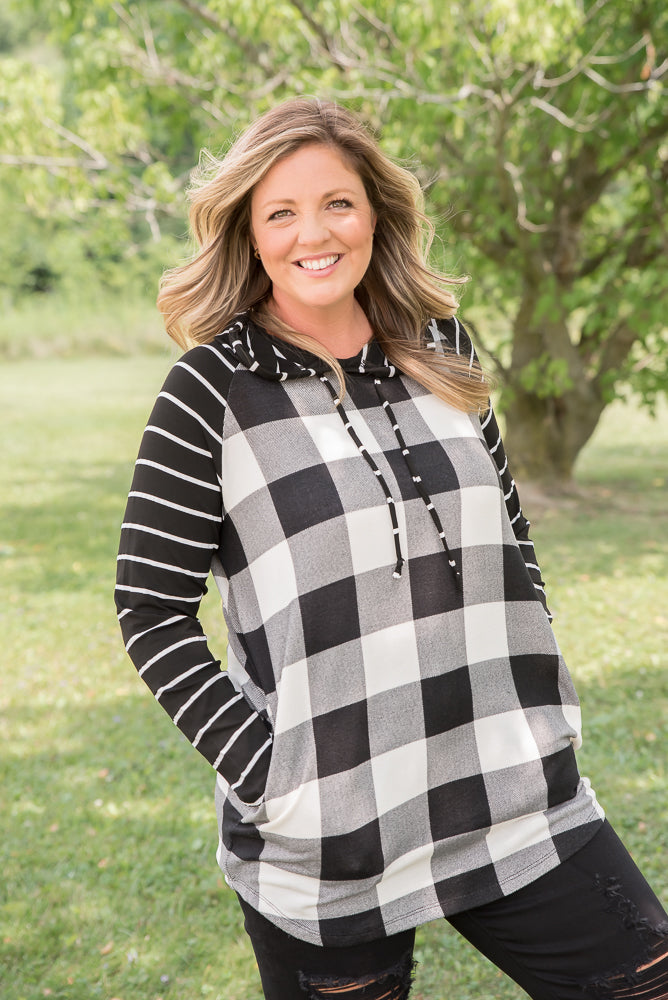 Fabulous in White Plaid Hoodie-YFW-Timber Brooke Boutique, Online Women's Fashion Boutique in Amarillo, Texas