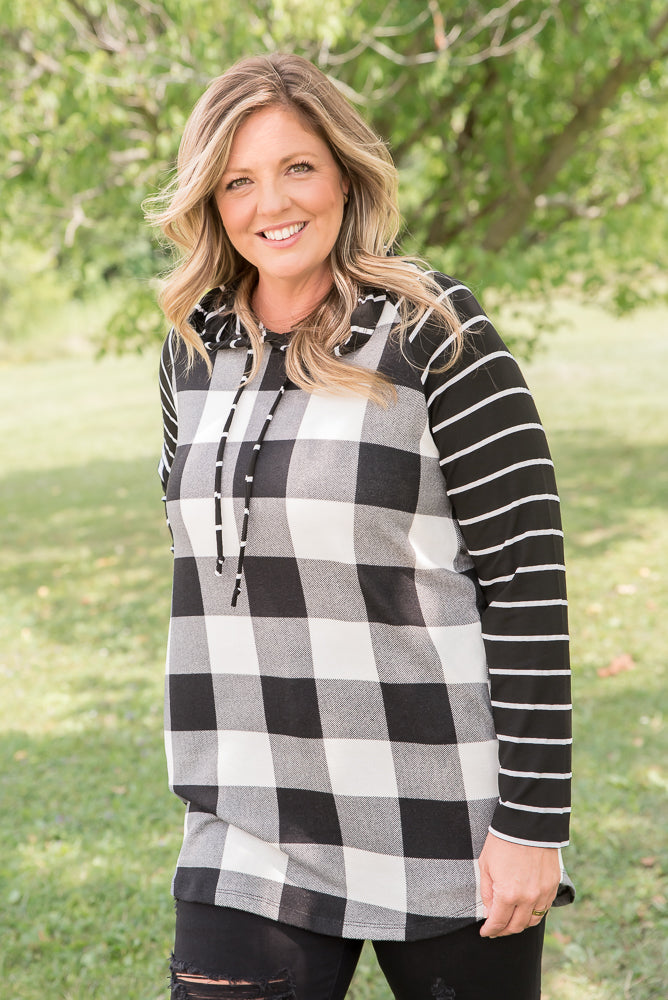 Fabulous in White Plaid Hoodie-YFW-Timber Brooke Boutique, Online Women's Fashion Boutique in Amarillo, Texas