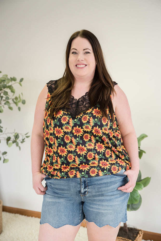 Seeking Sunflowers Lace Tank-YFW-Timber Brooke Boutique, Online Women's Fashion Boutique in Amarillo, Texas