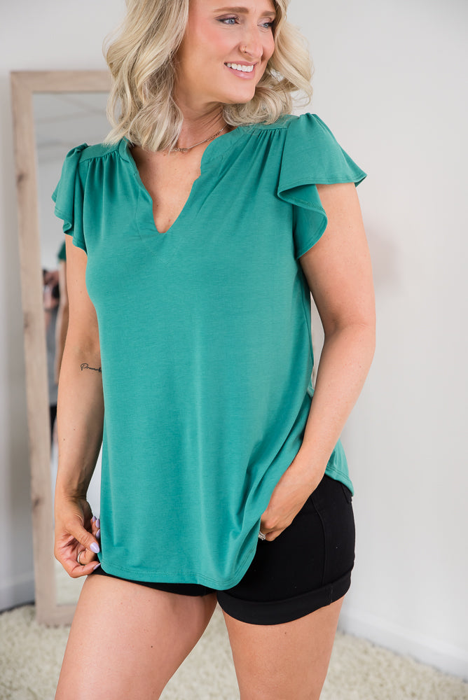 How We Met Top in Green-White Birch-Timber Brooke Boutique, Online Women's Fashion Boutique in Amarillo, Texas