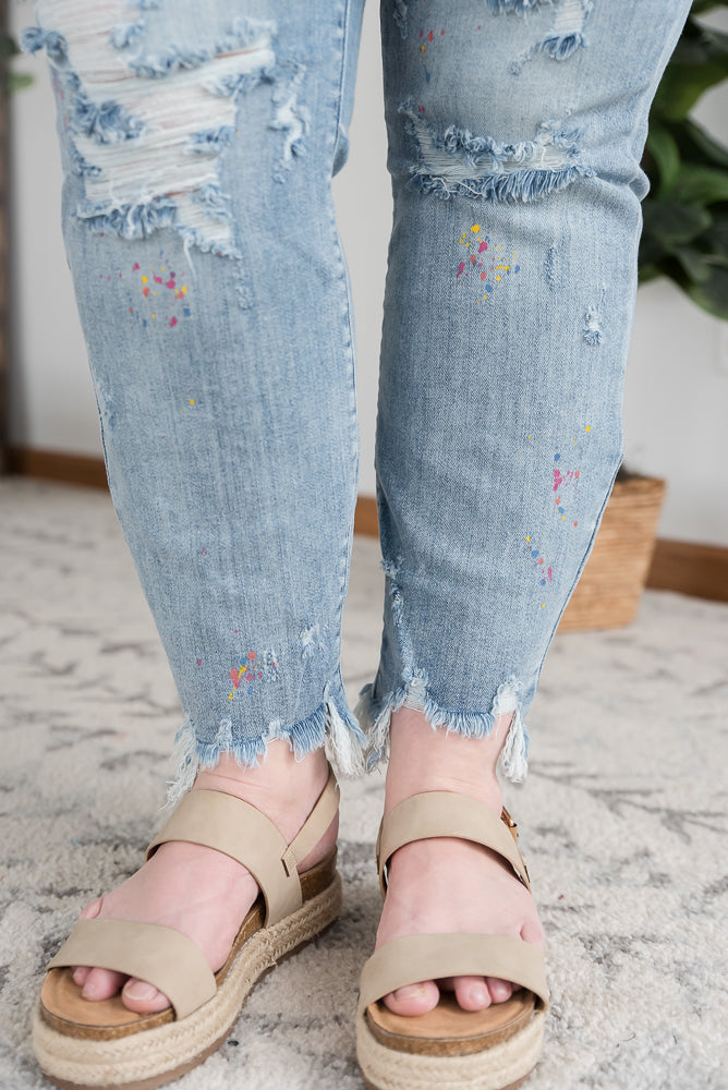 Rainbow Skies Paint Splatter Judy Blue Boyfriend Jeans-Judy Blue-Timber Brooke Boutique, Online Women's Fashion Boutique in Amarillo, Texas