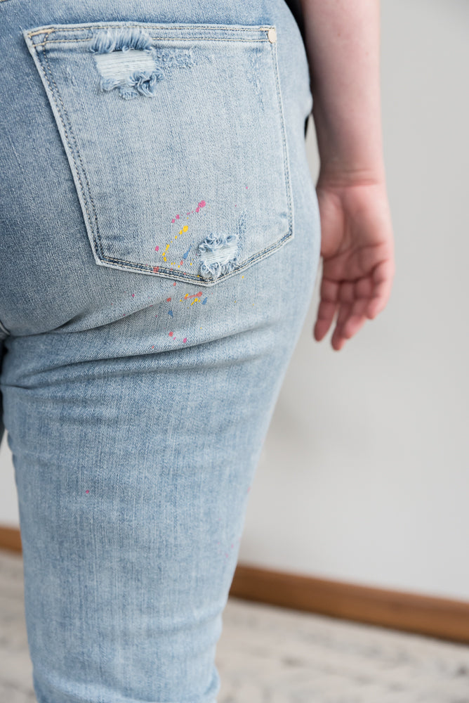 Rainbow Skies Paint Splatter Judy Blue Boyfriend Jeans-Judy Blue-Timber Brooke Boutique, Online Women's Fashion Boutique in Amarillo, Texas