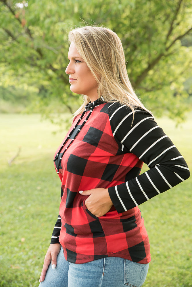 Fabulous in Red Plaid Hoodie-YFW-Timber Brooke Boutique, Online Women's Fashion Boutique in Amarillo, Texas