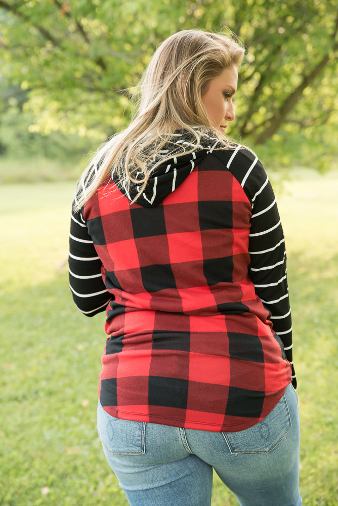 Fabulous in Red Plaid Hoodie-YFW-Timber Brooke Boutique, Online Women's Fashion Boutique in Amarillo, Texas