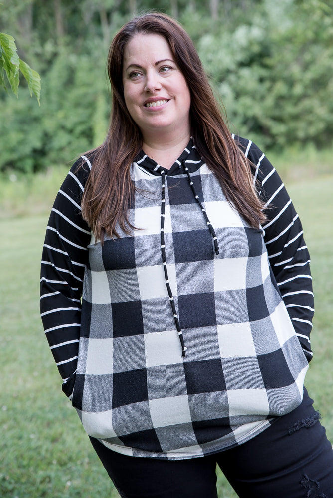 Fabulous in White Plaid Hoodie-YFW-Timber Brooke Boutique, Online Women's Fashion Boutique in Amarillo, Texas