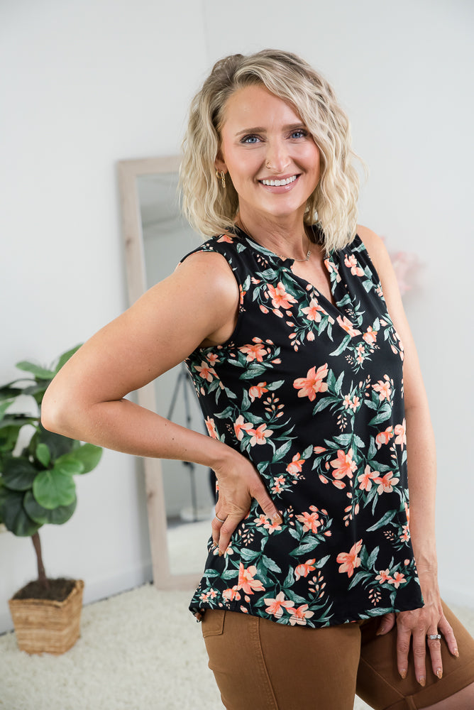 Tranquil Blooms Sleeveless Top-White Birch-Timber Brooke Boutique, Online Women's Fashion Boutique in Amarillo, Texas