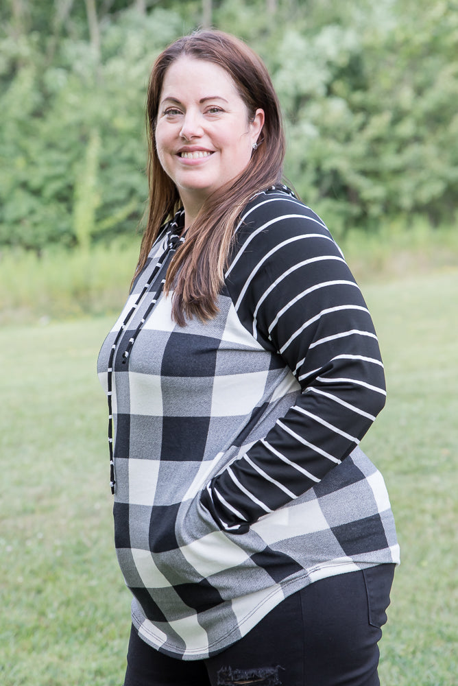 Fabulous in White Plaid Hoodie-YFW-Timber Brooke Boutique, Online Women's Fashion Boutique in Amarillo, Texas