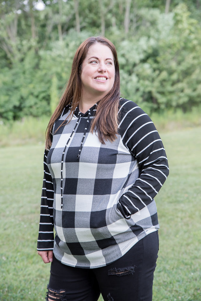 Fabulous in White Plaid Hoodie-YFW-Timber Brooke Boutique, Online Women's Fashion Boutique in Amarillo, Texas