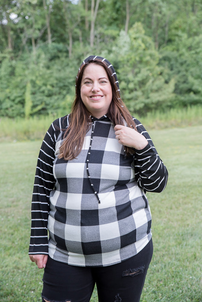 Fabulous in White Plaid Hoodie-YFW-Timber Brooke Boutique, Online Women's Fashion Boutique in Amarillo, Texas