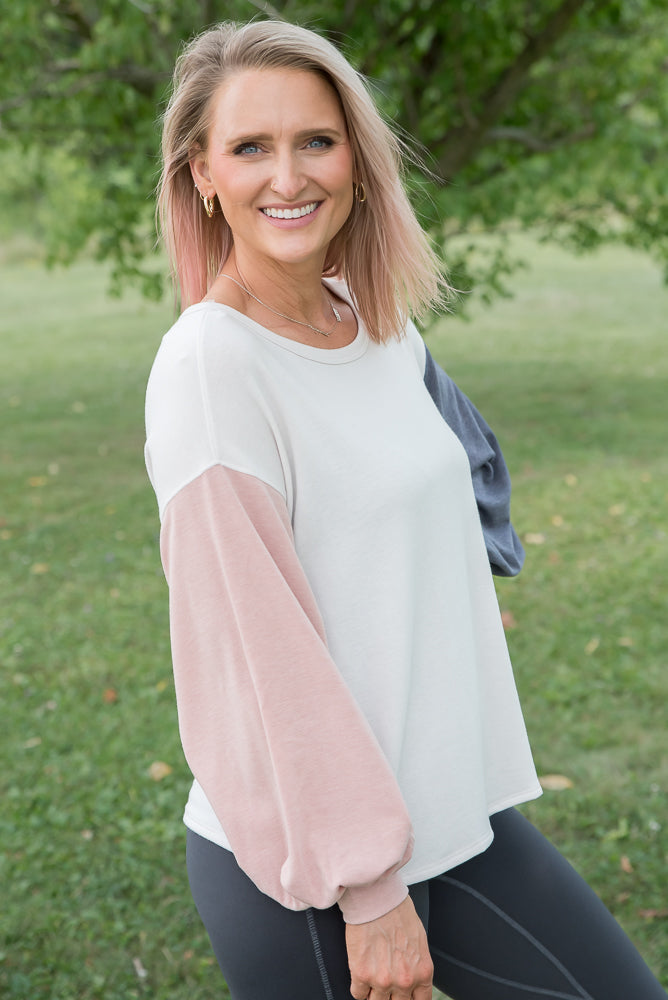 All Natural Blocking Top-Andre by Unit-Timber Brooke Boutique, Online Women's Fashion Boutique in Amarillo, Texas