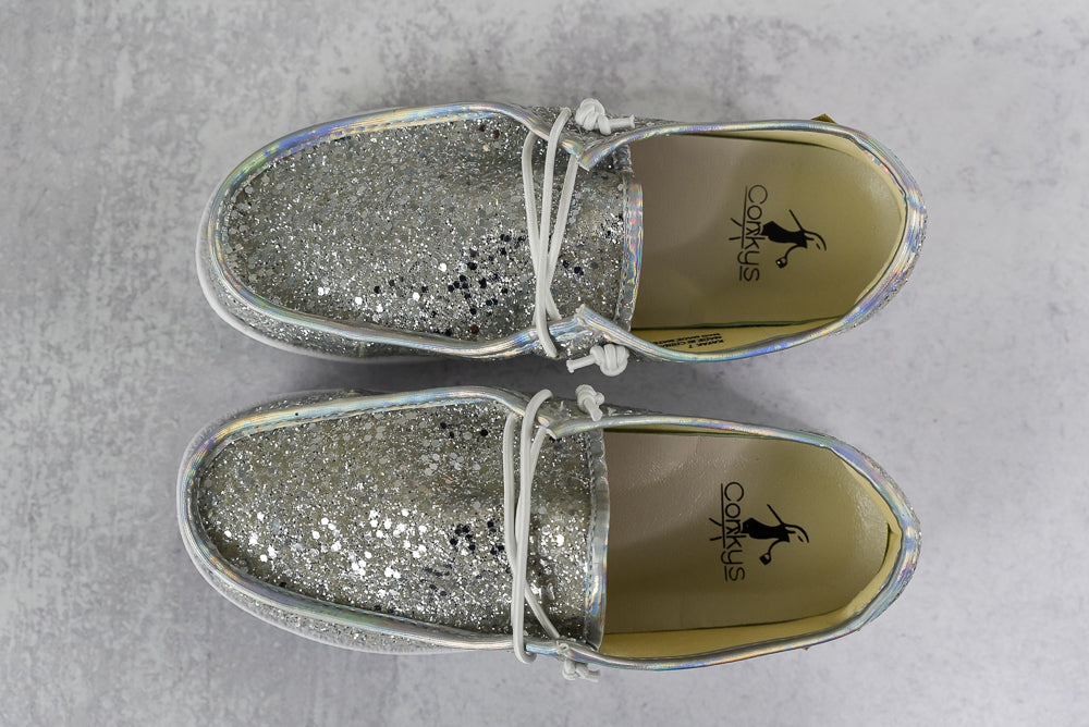 My Kayak Slides in Light Blue Glitter-Corkys-Timber Brooke Boutique, Online Women's Fashion Boutique in Amarillo, Texas