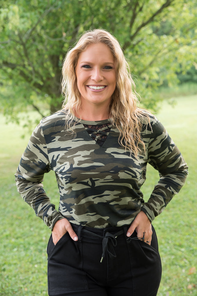 Classy in Camo Lace Top-YFW-Timber Brooke Boutique, Online Women's Fashion Boutique in Amarillo, Texas