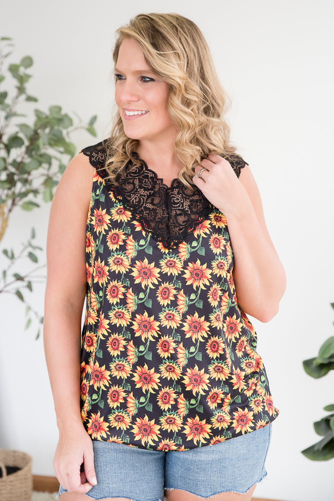 Seeking Sunflowers Lace Tank-YFW-Timber Brooke Boutique, Online Women's Fashion Boutique in Amarillo, Texas