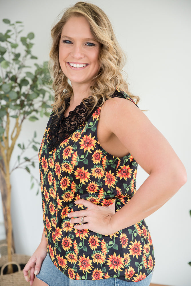 Seeking Sunflowers Lace Tank-YFW-Timber Brooke Boutique, Online Women's Fashion Boutique in Amarillo, Texas