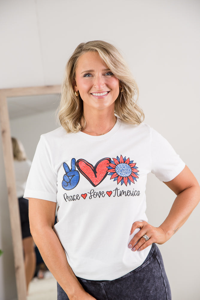 Peace Love America Tee-BT Graphic Tee-Timber Brooke Boutique, Online Women's Fashion Boutique in Amarillo, Texas