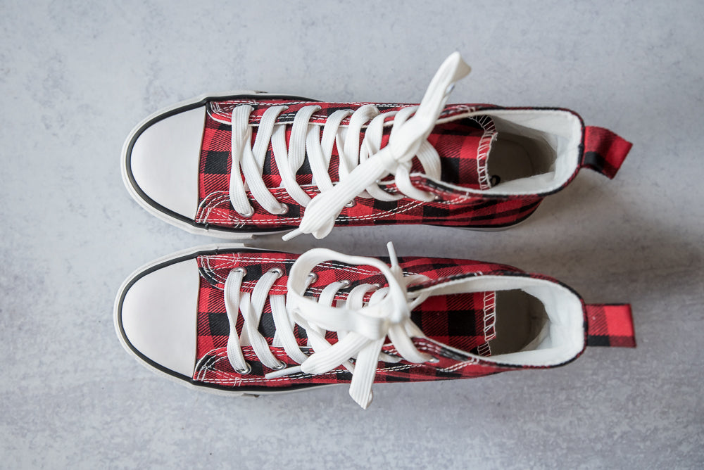 Got the Look Sneakers in Red Plaid-Miami Shoes-Timber Brooke Boutique, Online Women's Fashion Boutique in Amarillo, Texas