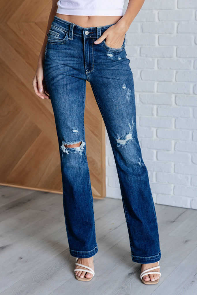 Mila Mid Rise Distressed Bootcut Jeans-Womens-Timber Brooke Boutique, Online Women's Fashion Boutique in Amarillo, Texas