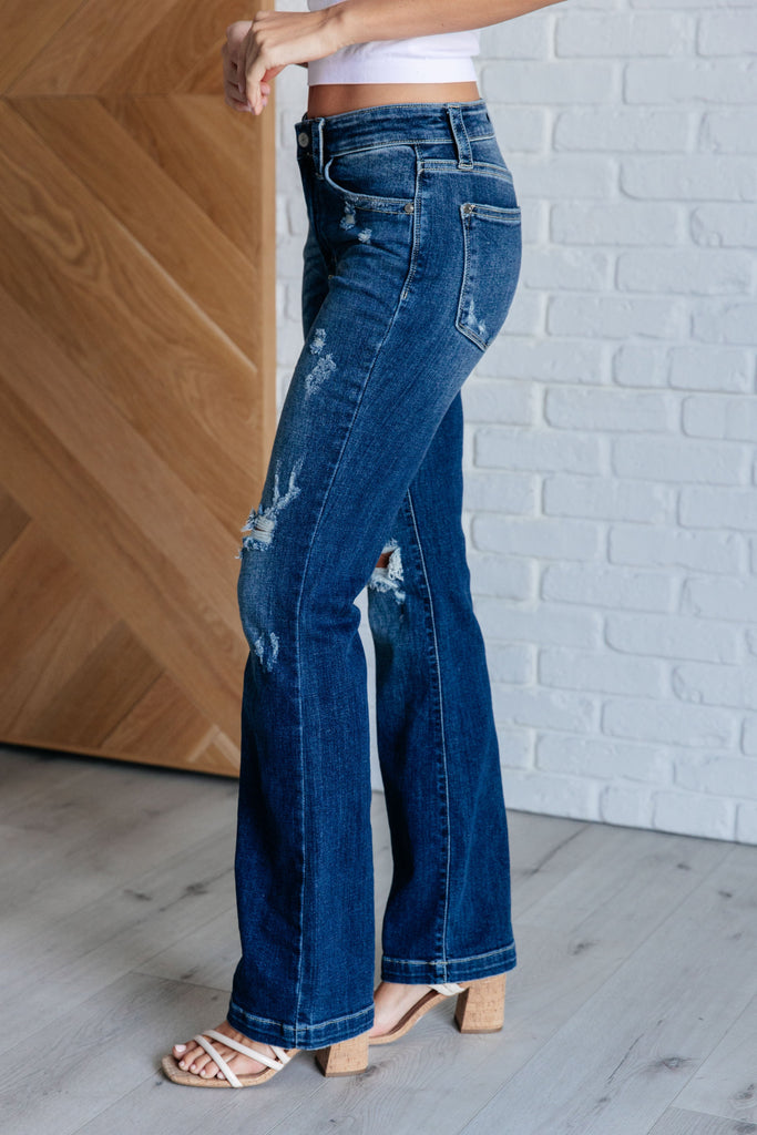 Mila Mid Rise Distressed Bootcut Jeans-Womens-Timber Brooke Boutique, Online Women's Fashion Boutique in Amarillo, Texas