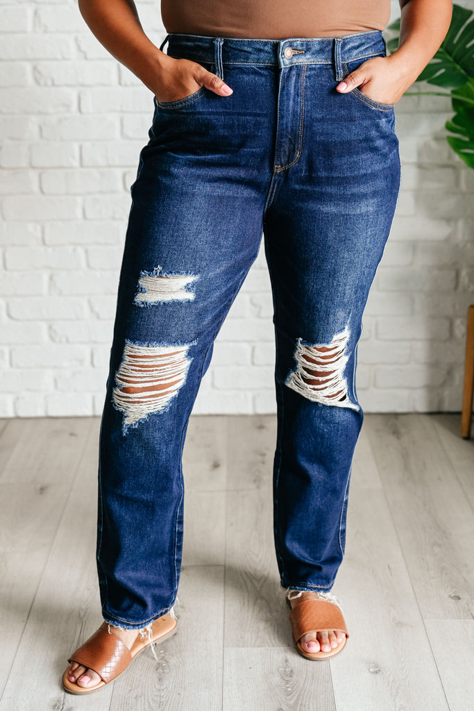 Montana High Rise Rigid Magic Distressed Straight Jeans-Denim-Timber Brooke Boutique, Online Women's Fashion Boutique in Amarillo, Texas