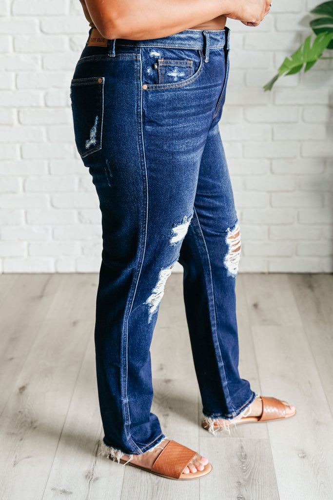 Montana High Rise Rigid Magic Distressed Straight Jeans-Denim-Timber Brooke Boutique, Online Women's Fashion Boutique in Amarillo, Texas